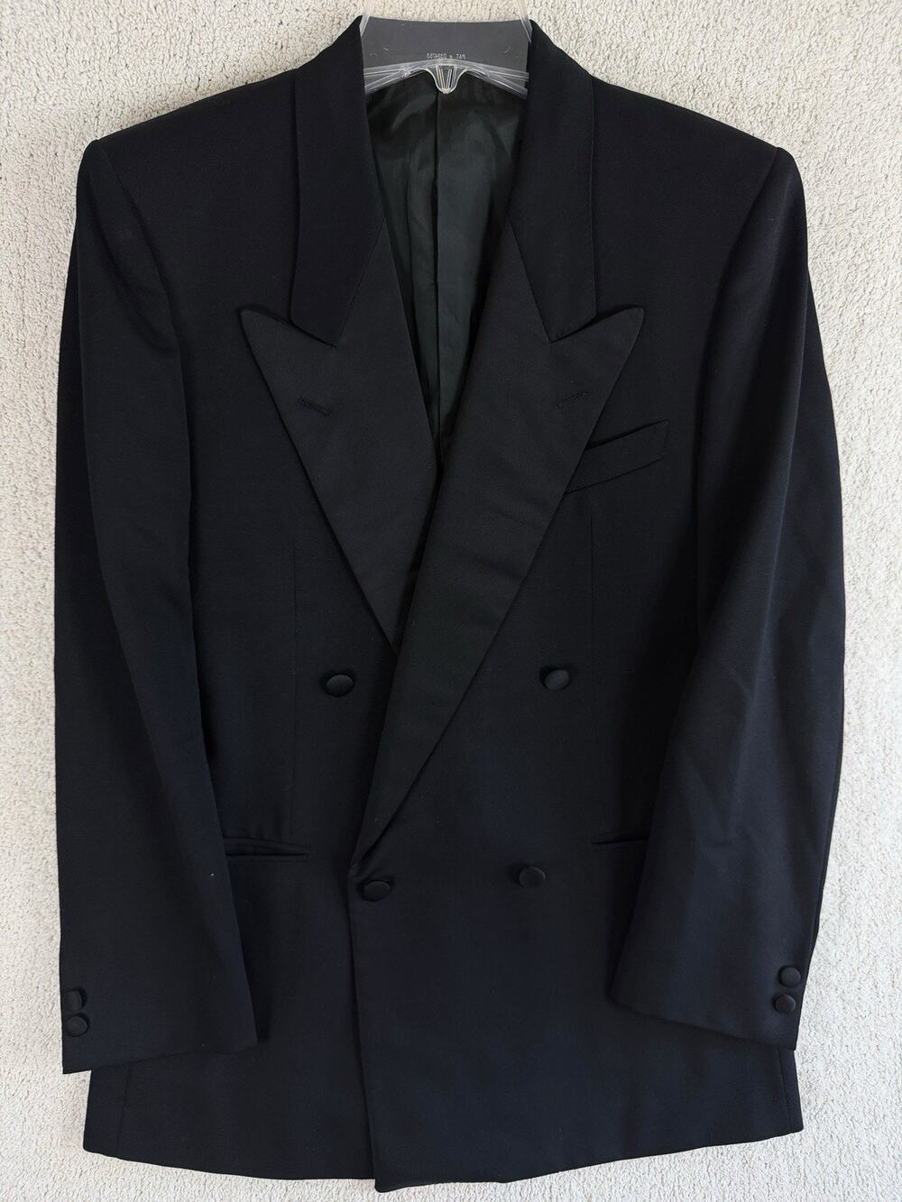 Gianfranco Ferre Italy Black Double Breasted Tuxedo Jacket 38R Satin Peak Lapel